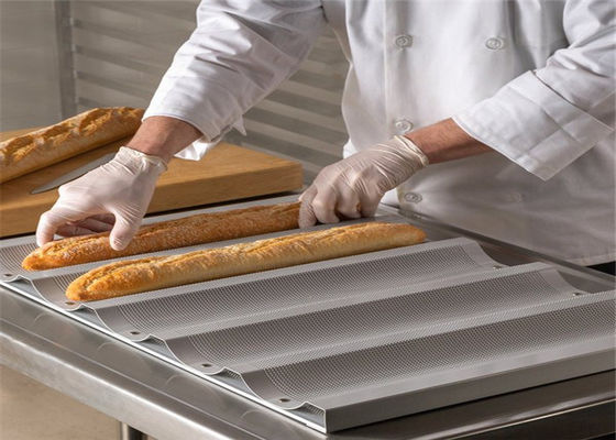 RK Bakeware China Foodservice NSF 5 Loaf Alumínio Forja de Forja Nonstick Wide Slot Baguette Pão Francês