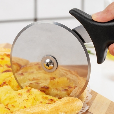 Cortador de roda de pizza de aço inoxidável de 10 cm com alça redonda de plástico