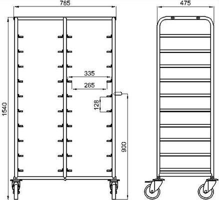 RK Bakeware China Foodservice NSF 600 × 400 mm Trolley de Forno de Forno, Gastronorm Trolley de aço inoxidável